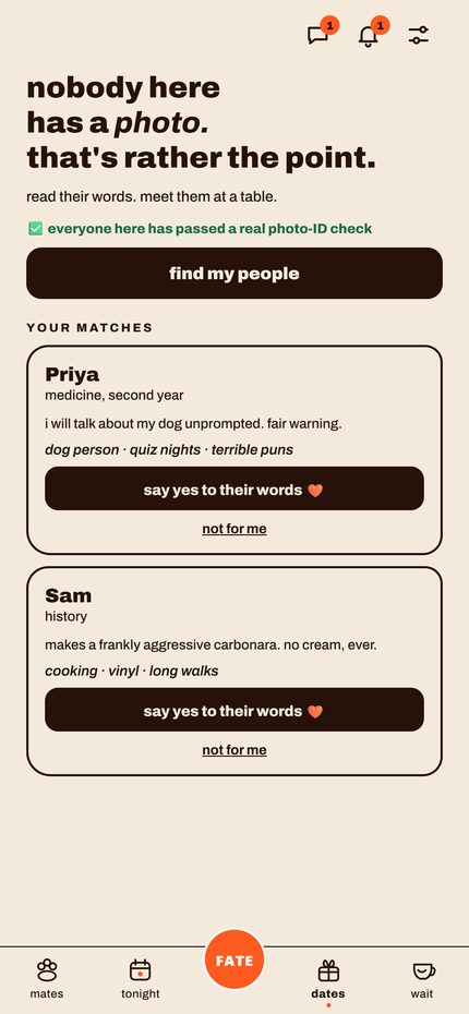 Profiles written in words with no photographs.